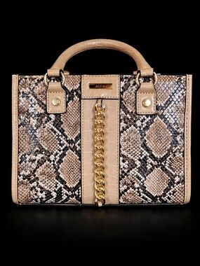 ALDO Snakeskin Satchel Beige Gold Chain Top Handle Handbag